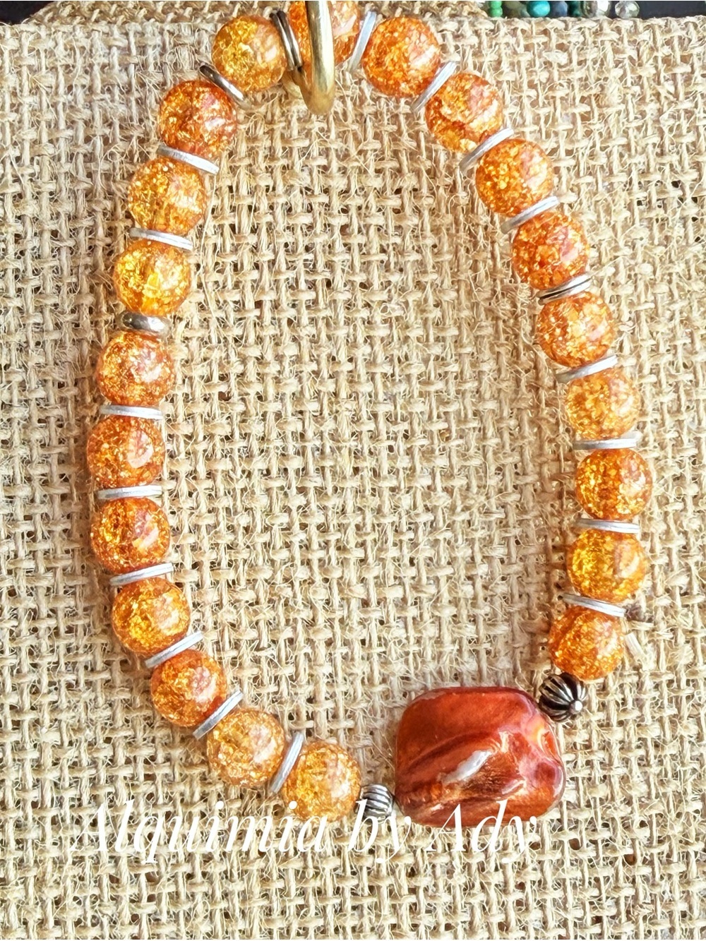 Handcrafted Orange Bead Bracelet + BAROQUE PEARL AND QUARTZ